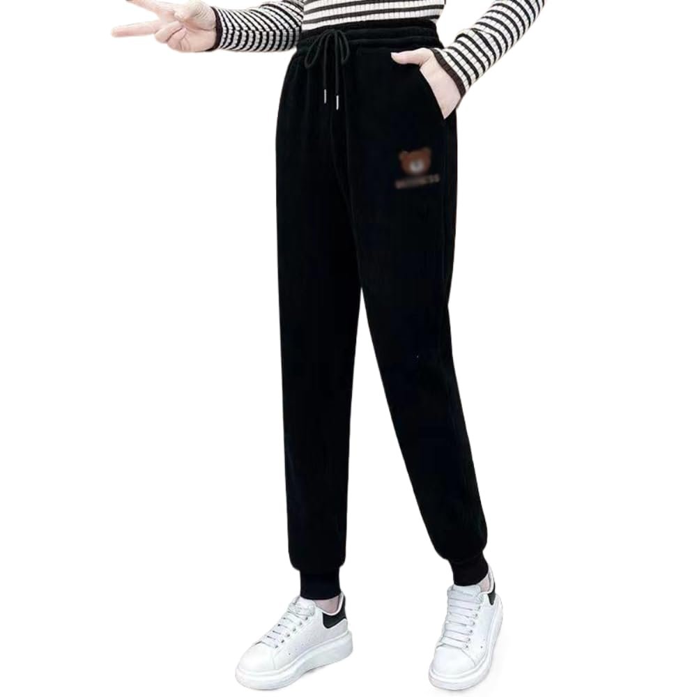 HOCEDO Warme Plsch-Cord-Jogginghose fr Damen, mit Cord geftterte Damen-Sweatpants (Black,3X-Large)