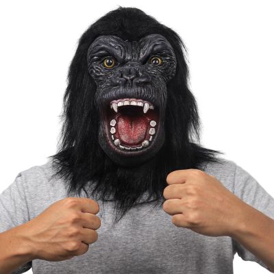 CrDoJu Halloween Chimp Head Mask Chimpanzee Mask Black with Fur Latex Gorilla Full Head Mask for Carnival Costume Party Prop