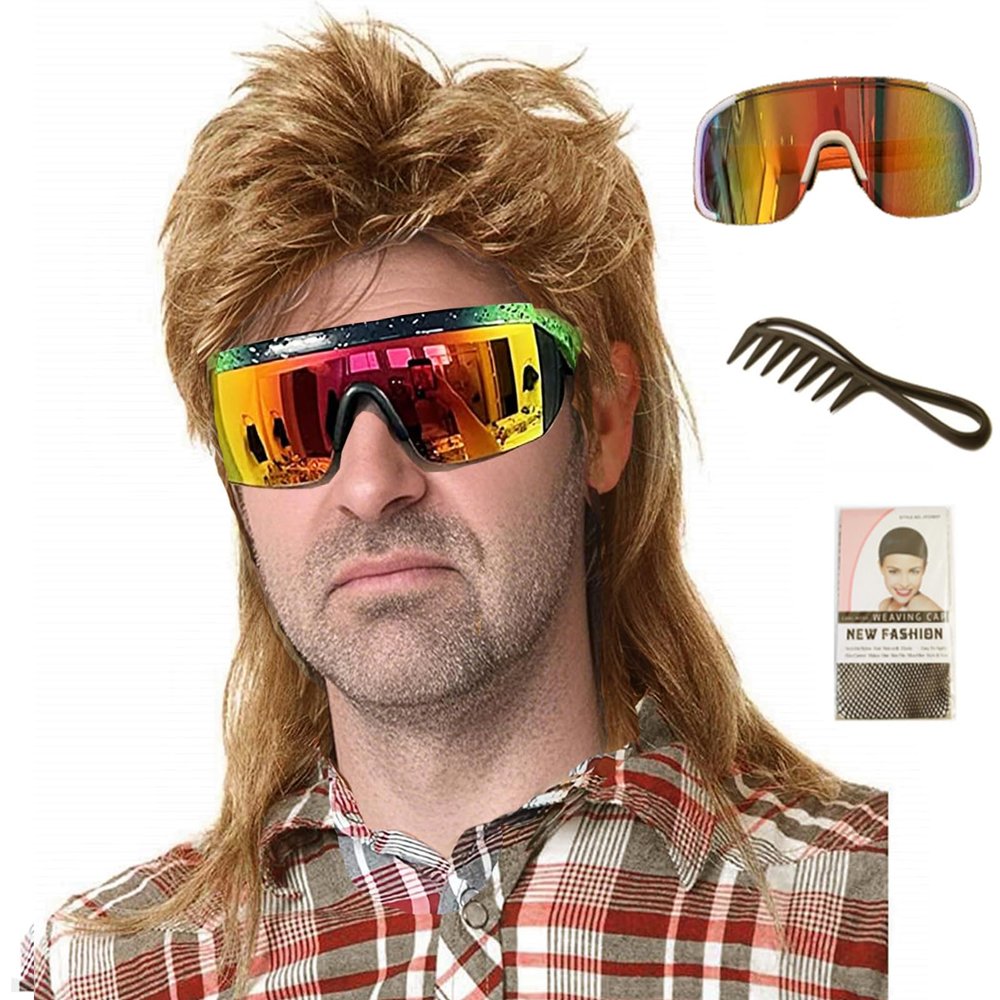 Kavsni Mullet Wigs for Men,Joe Dirt,Emo Wig 80s Costumes Fancy Party Accessory Cosplay Wig Halloween Man xStrawberry Blonde
