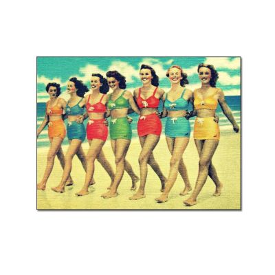 Vintage Beach Photo of Woman in Retro Swimsuit on The Beach, Retro Swimsuit Wall Art Decor Canvas Painting Posters And Prints Wall Art Pictures for Living Room Bedroom Decor 20x26inch(51x66cm) Unfram