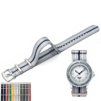22mm Canvas Nylon Straps For Blancpain X Swatch, Replacement Nylon Watch Band For Watches Blancpain X Watch Band - Multiple Colors (Gray - Blue)