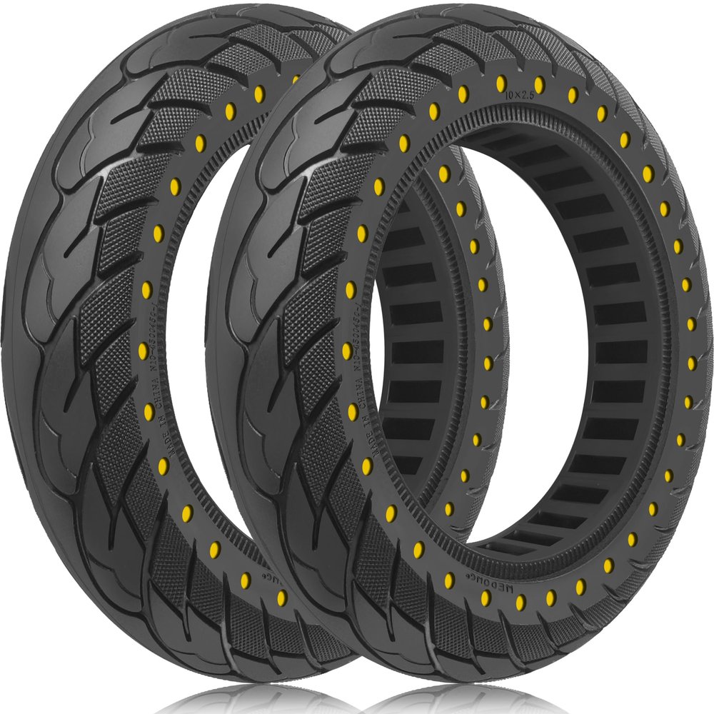 GYL 10 Inch Solid Tire: 60/70-6.5 Scooter Tires Replacement for Ninebot Max, 10x2.50-6.5 Tubeless Tyre for Segway Ninebot Max G30 G30P G30LP Hover 1 Alpha Electric Scooter Rubber Wheel Yellow 2pcs