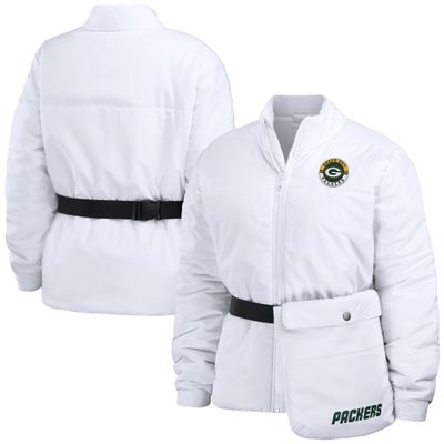 WEAR by Erin Andrews Women's White Green Bay Packers Packaway Full-Zip Puffer Jacket