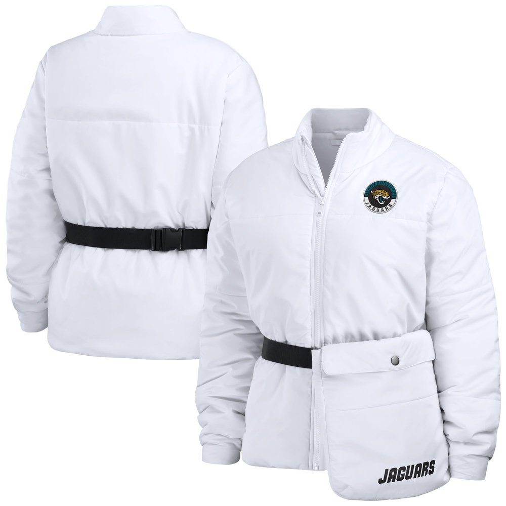 WEAR by Erin Andrews Women's White Jacksonville Jaguars Packaway Full-Zip Puffer Jacket