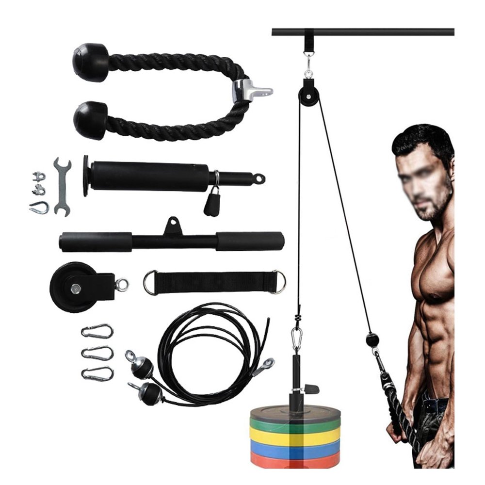 HEARSO Fitness Cable Pulley System, Wall-Mounted Weight Pulley System with 360 Rotating Joint, Low Row Cable System with 330 Lb Bearing Load