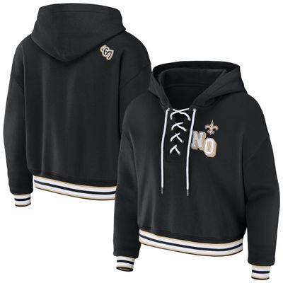 WEAR by Erin Andrews Women's Black New Orleans Saints Lace-Up Pullover Hoodie