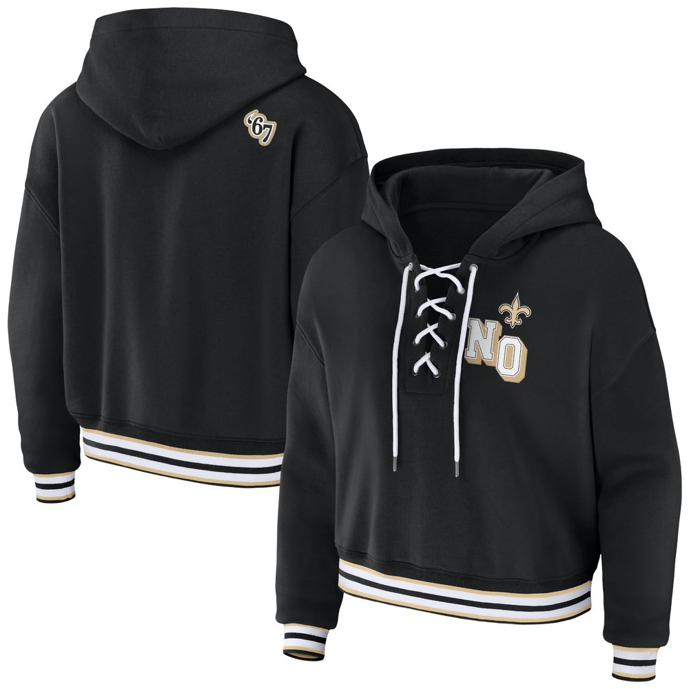WEAR by Erin Andrews Women's Black New Orleans Saints Lace-Up Pullover Hoodie