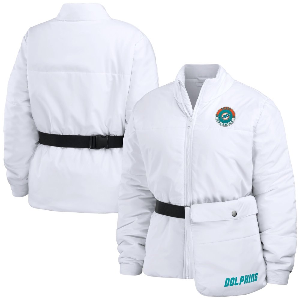 WEAR by Erin Andrews Women's White Miami Dolphins Packaway Full-Zip Puffer Jacket