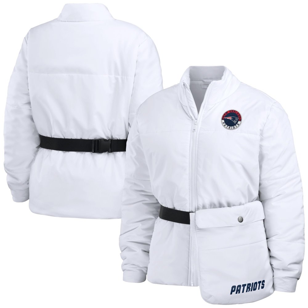 WEAR by Erin Andrews Women's White New England Patriots Packaway Full-Zip Puffer Jacket