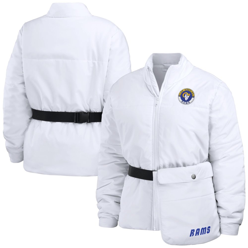 WEAR by Erin Andrews Women's White Los Angeles Rams Packaway Full-Zip Puffer Jacket
