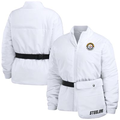 WEAR by Erin Andrews Women's White Pittsburgh Steelers Packaway Full-Zip Puffer Jacket