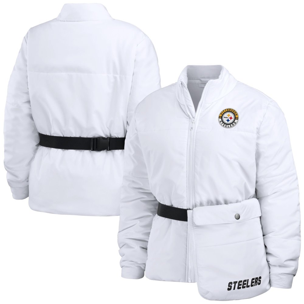 WEAR by Erin Andrews Women's White Pittsburgh Steelers Packaway Full-Zip Puffer Jacket