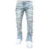 HDMGCR Men Stacked Jeans Skinny Light Blue Ripped Patchwork Denim Pants(Light Blue,L) view 1
