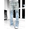 HDMGCR Men Stacked Jeans Skinny Light Blue Ripped Patchwork Denim Pants(Light Blue,L) view 2