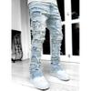 HDMGCR Men Stacked Jeans Skinny Light Blue Ripped Patchwork Denim Pants(Light Blue,L) view 3