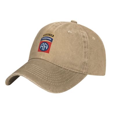 Tavos 82nd Airborne with Ranger Denim Trucker Hat Baseball Cap for Men Cowboy Dad Natural