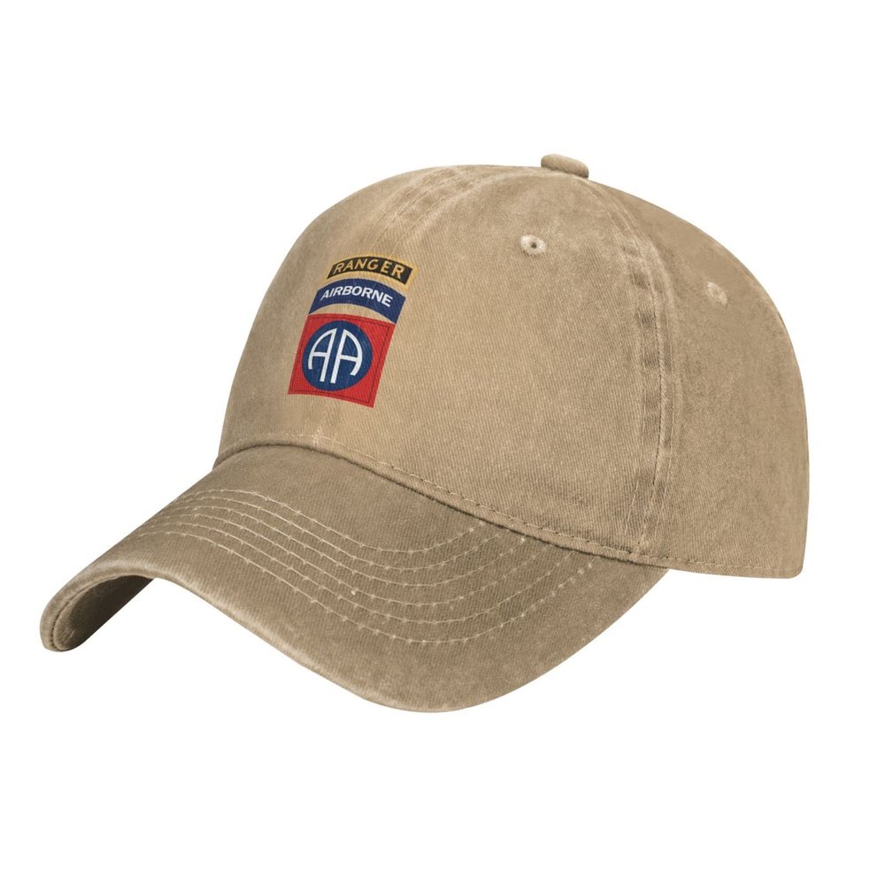 Tavos 82nd Airborne with Ranger Denim Trucker Hat Baseball Cap for Men Cowboy Dad Natural