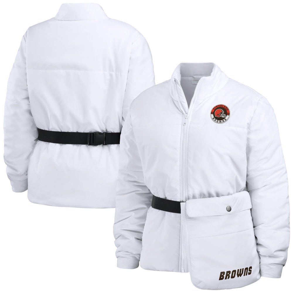 WEAR by Erin Andrews Women's White Cleveland Browns Packaway Full-Zip Puffer Jacket