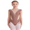 Aislor Kids Girls Shiny Diamond Mesh Splice Tassel Gymnastic Leotard Bodysuit Ballet Latin Dance Skating Jumpsuit Coffee 10 Years view 1
