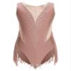 Aislor Kids Girls Shiny Diamond Mesh Splice Tassel Gymnastic Leotard Bodysuit Ballet Latin Dance Skating Jumpsuit Coffee 10 Years view 3
