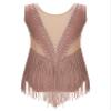 Aislor Kids Girls Shiny Diamond Mesh Splice Tassel Gymnastic Leotard Bodysuit Ballet Latin Dance Skating Jumpsuit Coffee 10 Years view 4