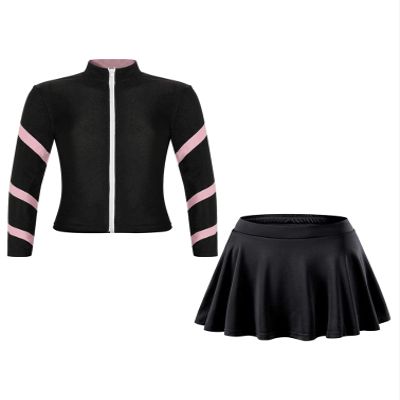 TiaoBug Kids Girls Figure Skating Costumes Spiral Ice Skating Jacket and Pleated Skater Skirt Athletic Tracksuit Set Pink 10-11 Years