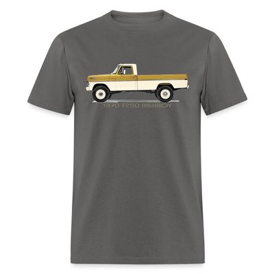 1970 F250 Pinto Yellow Classic 4x4 Highboy Pickup Truck Mens T-Shirt (US, Alpha, X-Large, Regular, Regular, Charcoal)