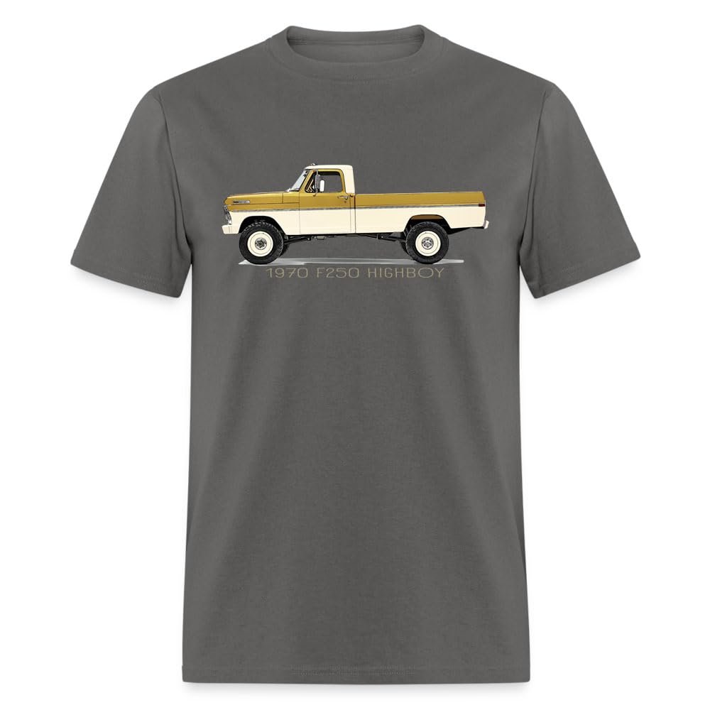 1970 F250 Pinto Yellow Classic 4x4 Highboy Pickup Truck Mens T-Shirt (US, Alpha, X-Large, Regular, Regular, Charcoal)