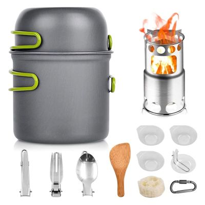 MDybf Camping Cookware Kit, Lightweight Camping Cooking Set with Foldable Wood Stove Pots Pans for Picnic Hiking Outdoor Backpacking Gear