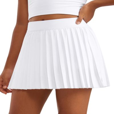 CRZ YOGA Girls Feathery-Fit Soft Athletic Pleated Skirts - Tennis School Casual Skorts with Pockets Liner Kids Teen White XX-Large