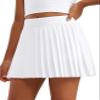 CRZ YOGA Girls Feathery-Fit Soft Athletic Pleated Skirts - Tennis School Casual Skorts with Pockets Liner Kids Teen White Large view 1