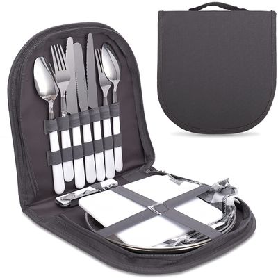 Camping Cutlery Set,Camping Silverware Kit Cutlery Organizer Utensil Picnic Mess Set,Travel Camping Portable Fork Spoons Plate Cutlery Set for Hiking, Picnic and Backpacking, Perfect for 1-2 Person (