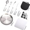 Camping Cutlery Set,Camping Silverware Kit Cutlery Organizer Utensil Picnic Mess Set,Travel Camping Portable Fork Spoons Plate Cutlery Set for Hiking, Picnic and Backpacking, Perfect for 1-2 Person ( view 3