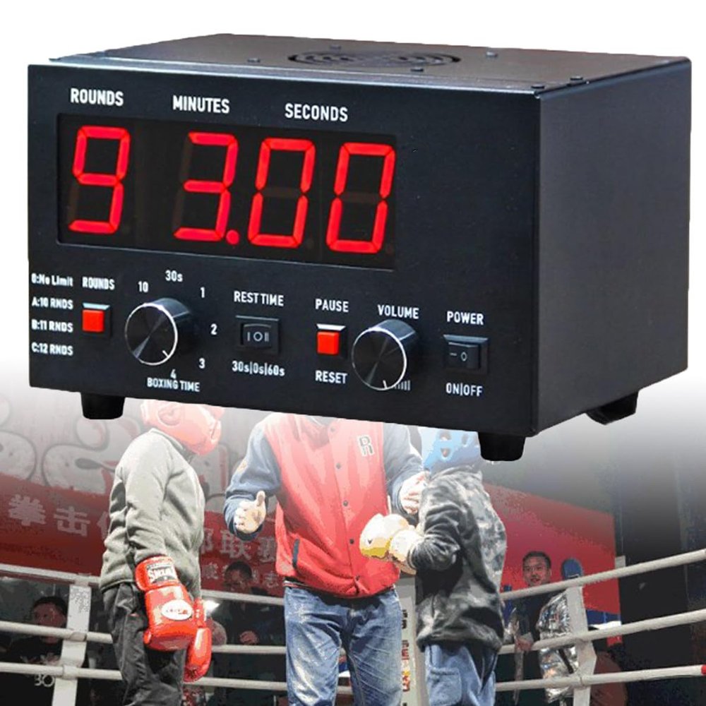 RESKIU Professional Boxing Interval Timer, Gym Interval Timer with LED Display, Selectable Workout Time and Cycle Repeats, Adjustable Sound, Timer,Red