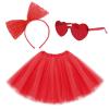 Lainlight Adult Tutus for Women, 4 Layered Tulle Tutu Skirt Set with Heart Sunglasses and Bow Headband Colorful Party Favors for Valentine's Day Red view 1