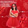 Lainlight Adult Tutus for Women, 4 Layered Tulle Tutu Skirt Set with Heart Sunglasses and Bow Headband Colorful Party Favors for Valentine's Day Red view 4