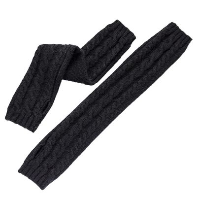 Flush of Dawn Women Warm Knitted Arm Warmers Gloves Wool Fleece Elbow Long Fingerless Gloves Thickened Thumb Hole Gloves (Black)