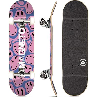 Magneto Cruiser Skateboard - Longboard-Style Cruiser for City Commutes - Beginner Skateboard Setup with ABEC-5 Bearings & 95A Wheels - 7-Ply Maple Deck, 31" x 8", Droopy Smile
