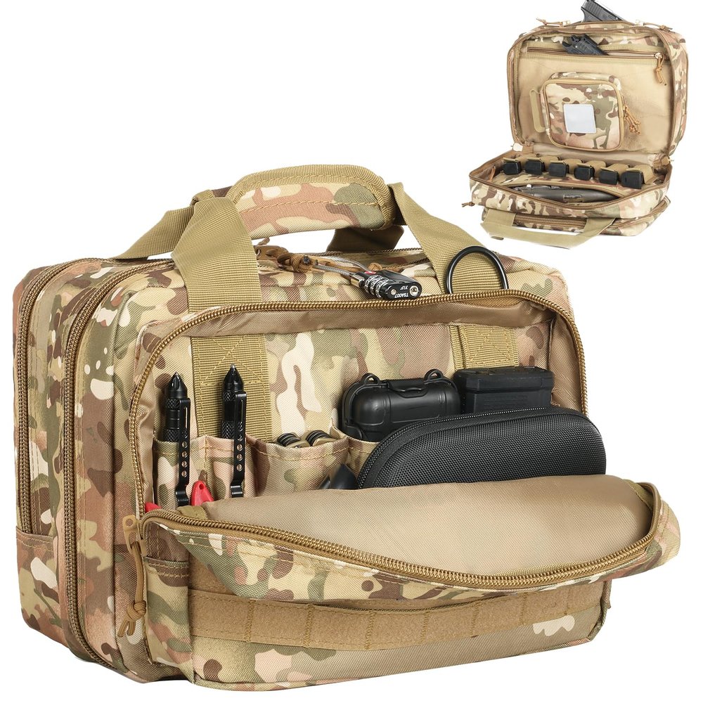 DBTAC Gun Case Bag Compact Small-PLUS | Tactical 3x Pistol Bag Handgun Revolver Shooting Case with Lockable Zipper for Shooting Range Outdoor Hunting, Camo