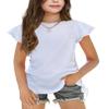Arshiner Girls White Crew Neck Summer Tops Ruffle Sleeve Short Sleeve Soft Tunics Slim Fit Tee White 5-6 Years