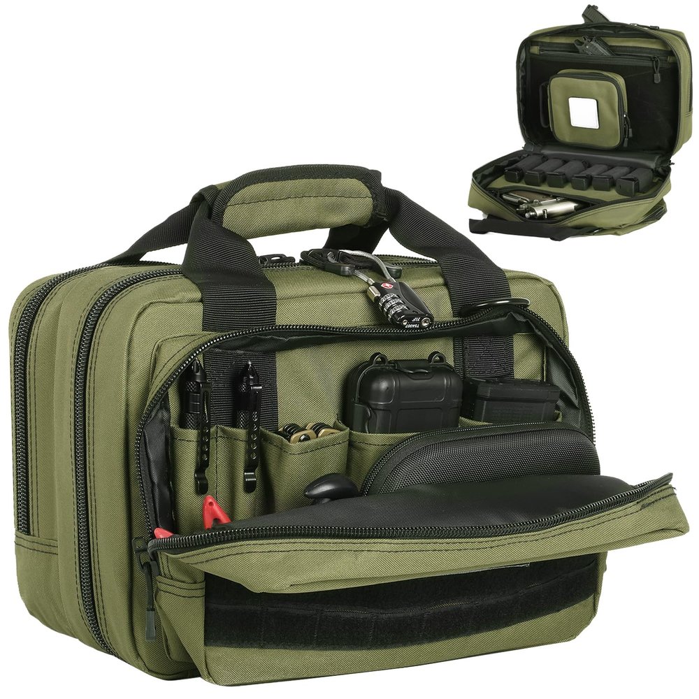 DBTAC Gun Case Bag Compact Small-PLUS | Tactical 3x Pistol Bag Handgun Revolver Shooting Case with Lockable Zipper for Shooting Range Outdoor Hunting, Green
