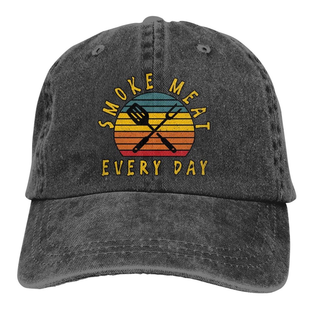 Funny BBQ Smoker Dad Grilling Smoke Hat Vintage Washed Distressed Cotton Dad Hat Baseball Cap Adjustable Polo Trucker Unisex Style Headwear Black