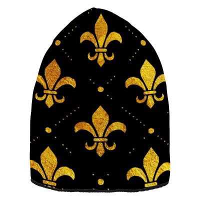 Knit Winter Beanie Hat Fleur-de-lis-Retro-Gold Warm Reversible Beanie Cap