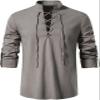 AIFARLD Men's Long Sleeve Shirts Retro Style Lace up for Medieval,Viking,Hippie Matching Cosplay Pirate Renaissance Costume Light Coffee view 1