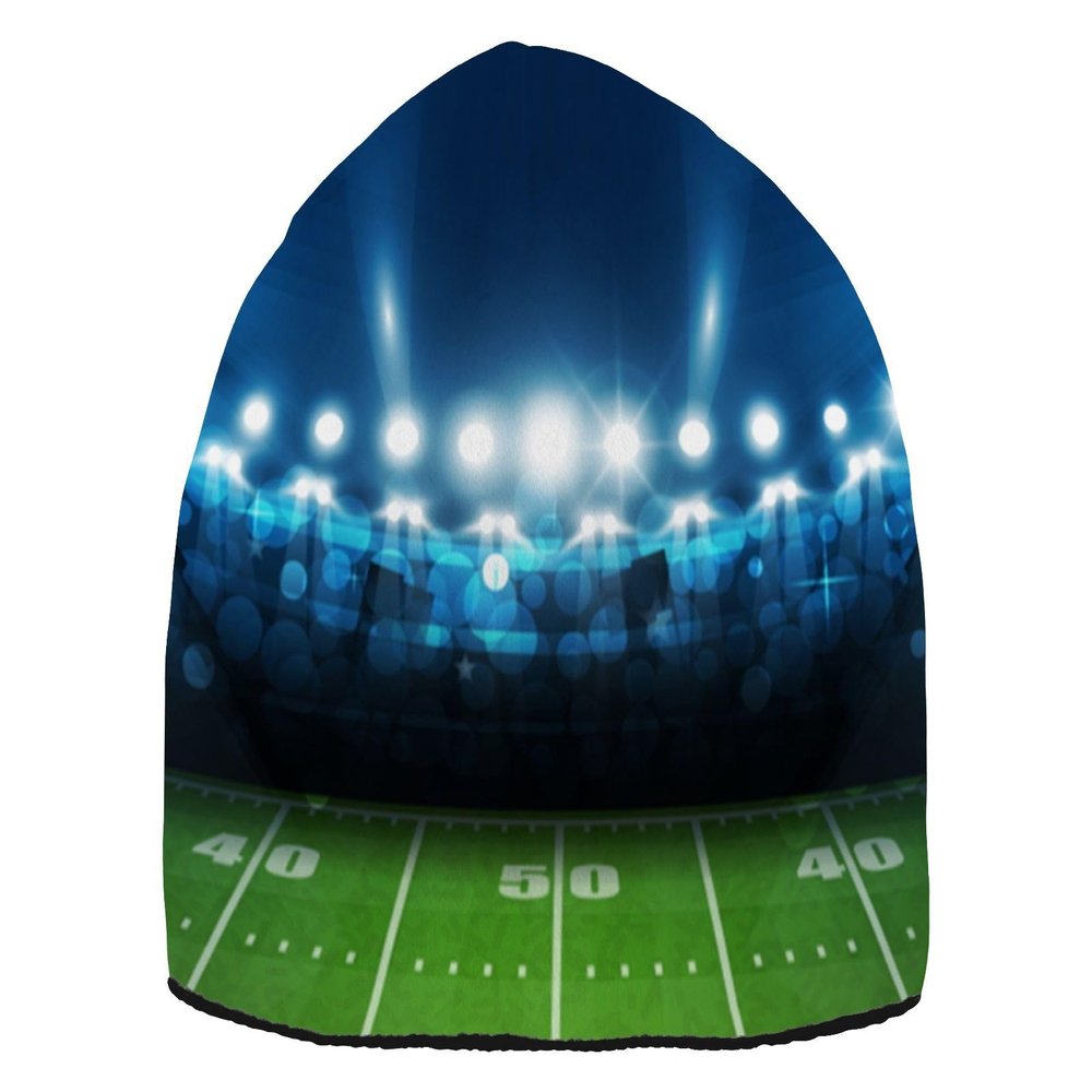 Augenstern Knit Winter Beanie Hat American-Football-Arena-Field Warm Reversible Beanie Cap Black