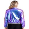 Miutii Women's Bomber Jacket Shiny Metallic Zip Up Striped Coat Outerwear Windbreaker Plus Size Blue X-Large view 4