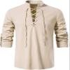AIFARLD Men's Long Sleeve Shirts Retro Style Lace up for Medieval,Viking,Hippie Matching Cosplay Pirate Renaissance Costume Beige view 1