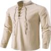 AIFARLD Men's Long Sleeve Shirts Retro Style Lace up for Medieval,Viking,Hippie Matching Cosplay Pirate Renaissance Costume Beige view 2