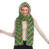 Hooded Scarf with Pockets Orange-Green-line-Plaid Warm Long Hooded Scarf with Mittens view 1