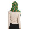 Hooded Scarf with Pockets Orange-Green-line-Plaid Warm Long Hooded Scarf with Mittens view 2